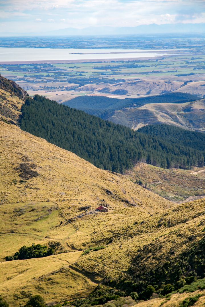 Packhorse Hut, viewed from the summit of Mount Bradley